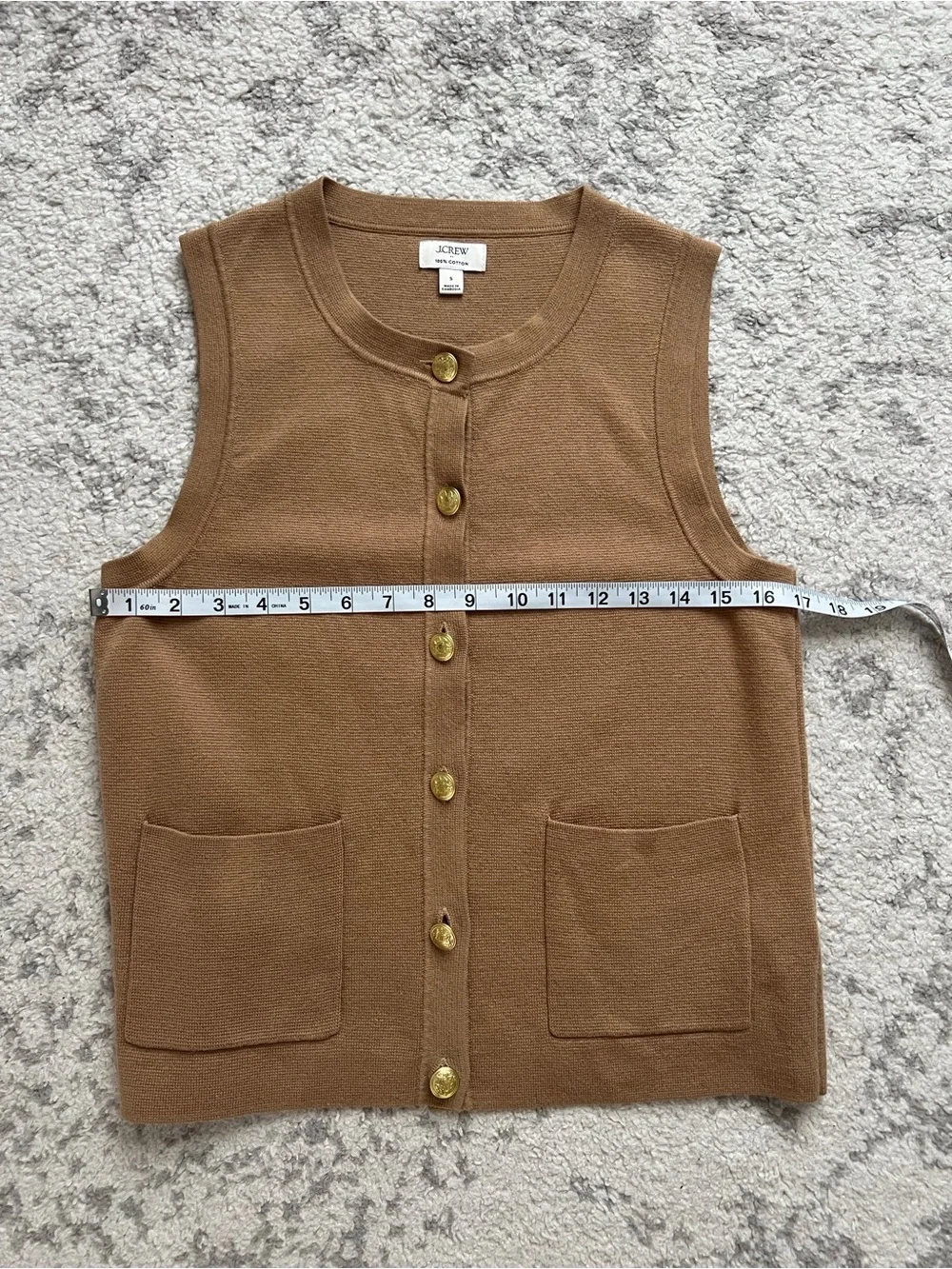 J Crew Tan Sweater Vest Button Front Preppy Normcore Classic Cotton Small